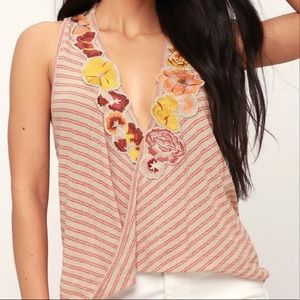 Free People Frida Beige Striped Surplice Tank Top